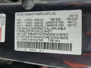 2019 Honda CR-V EX-L with VIN 5J6RW1H87KA027659, listed as a Copart auction lot 49688605 with 38,450 mi miles and Salvage Title. Bid and sale history available at carsss.com. Image 14.