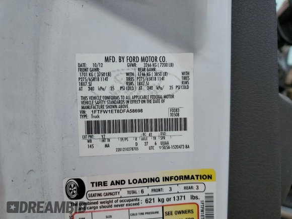 2013 Ford F-150 XL with VIN 1FTFW1ET8DFA58698, listed as a Copart auction lot 51851825 with 160,580 mi miles and Salvage Title. Bid and sale history available at carsss.com. Image 14.