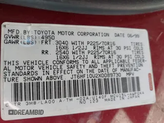 1999 Lexus RX 300 with VIN JT6HF10U2X0089730, listed as a IAAI auction lot 41982648 with 150,322 mi miles and . Bid and sale history available at DreamBid. Image 9.