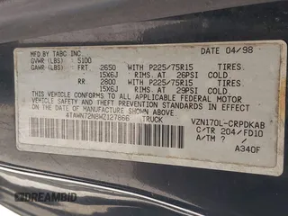 1998 Toyota Tacoma with VIN 4TAWN72N8WZ127866, listed as a IAAI auction lot 42005179 with 304,833 mi miles and . Bid and sale history available at DreamBid. Image 9.