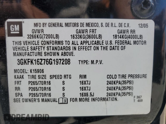 2006 GMC Yukon XL SLT with VIN 3GKFK16Z76G197208, listed as a Copart auction lot 68530094 with 217,061 mi miles and Salvage Title. Bid and sale history available at carsss.com. Image 14.