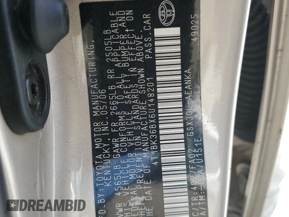 2006 Toyota Avalon XL z VIN 4T1BK36BX6U148201, wystawiony jako Copart lot #56373605 z przebiegiem 263 466 mil mil oraz Szkoda całkowita • Salvage title. Historia ofert i sprzedaży dostępna na DreamBid. Obrazek 12.