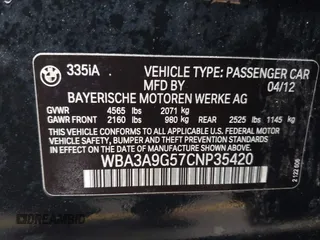 2012 BMW 3 Series 335i z VIN WBA3A9G57CNP35420, wystawiony jako IAAI lot #41449784 z przebiegiem 100 692 mil mil oraz . Historia ofert i sprzedaży dostępna na DreamBid. Obrazek 9.