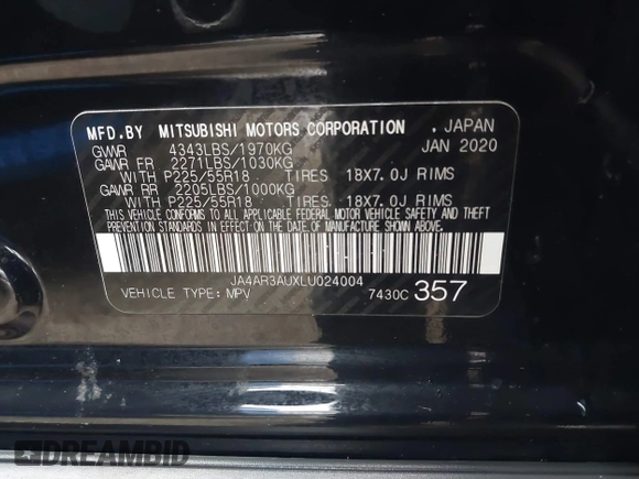 2020 Mitsubishi Outlander Sport ES 2.0 with VIN JA4AR3AUXLU024004, listed as a IAAI auction lot 41216422 with 72,541 mi miles. Bid and sale history available at carsss.com. Image 9.