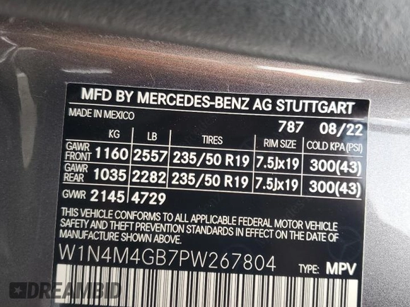 2023 Mercedes-Benz GLB 250 с VIN W1N4M4GB7PW267804, выставлен на аукционе Copart как лот 58992005 с пробегом 19 436 миль миль и Списание • Salvage title. История ставок и продаж доступна на DreamBid. Изображение 13.