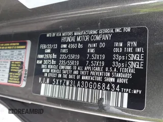 2013 Hyundai Santa Fe Sport z VIN 5XYZW3LA3DG068434, wystawiony jako IAAI lot #42167040 z przebiegiem 140 928 mil mil oraz . Historia ofert i sprzedaży dostępna na DreamBid. Obrazek 9.