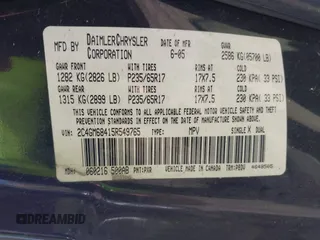 2005 Chrysler Pacifica Touring with VIN 2C4GM68415R549765, listed as a IAAI auction lot 41992759 with 252,290 mi miles and . Bid and sale history available at DreamBid. Image 9.