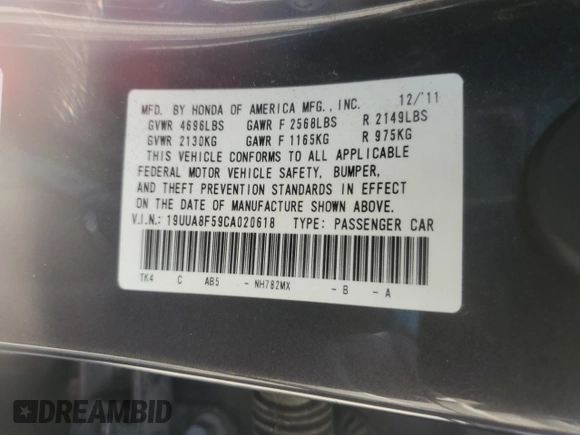 2012 Acura TL Technology z VIN 19UUA8F59CA020618, wystawiony jako Copart lot #57303995 z przebiegiem 182 248 mil mil oraz Szkoda całkowita • Salvage title. Historia ofert i sprzedaży dostępna na DreamBid. Obrazek 12.