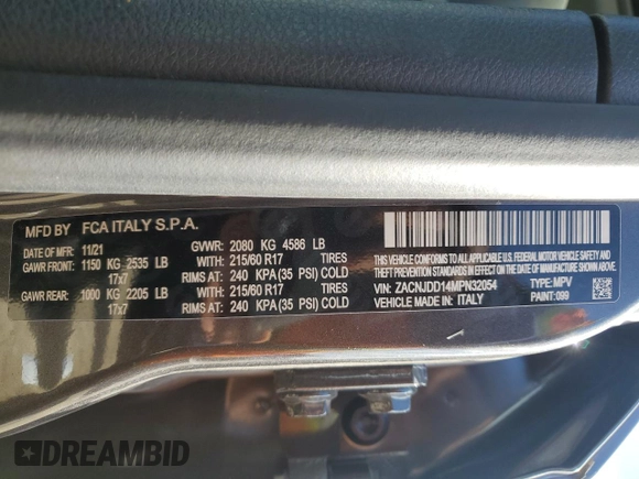 2021 Jeep Renegade Limited with VIN ZACNJDD14MPN32054, listed as a Copart auction lot 50435325 with 25,389 mi miles and Salvage title. Bid and sale history available at DreamBid. Image 12.