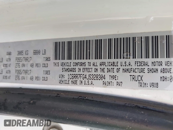 2018 Ram 1500 Express with VIN 1C6RR7FG4JS328304, listed as a IAAI auction lot 42028795 with 164,587 mi miles and . Bid and sale history available at DreamBid. Image 9.
