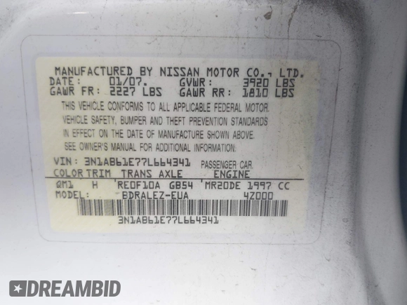 2007 Nissan Sentra S с VIN 3N1AB61E77L664341, выставлен на аукционе IAAI как лот 42551924 с пробегом 136 361 миль миль и . История ставок и продаж доступна на DreamBid. Изображение 9.