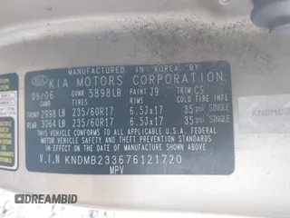 2007 Kia Sedona EX with VIN KNDMB233676121720, listed as a IAAI auction lot 41606082 with 200,736 mi miles. Bid and sale history available at carsss.com. Image 9.