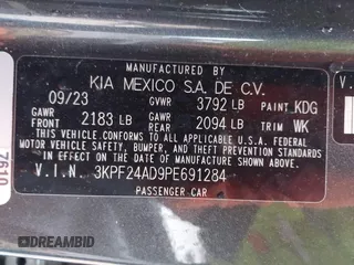 2023 Kia Forte LXS with VIN 3KPF24AD9PE691284, listed as a IAAI auction lot 41951731 with 16,800 mi miles. Bid and sale history available at carsss.com. Image 9.