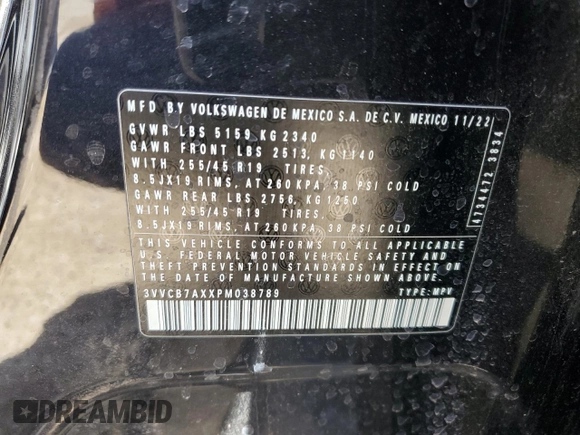 2023 Volkswagen Tiguan SE R-Line Black z VIN 3VVCB7AXXPM038789, wystawiony jako Copart lot #55161415 z przebiegiem 36 269 mil mil oraz Szkoda całkowita • Salvage title. Historia ofert i sprzedaży dostępna na DreamBid. Obrazek 13.