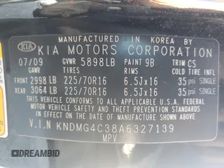 2010 Kia Sedona LX with VIN KNDMG4C38A6327139, listed as a Copart auction lot 72758954 with 172,870 mi miles and Salvage Title. Bid and sale history available at carsss.com. Image 13.
