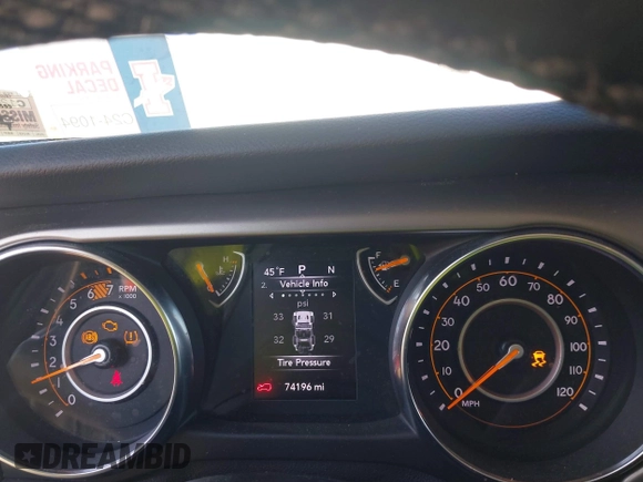 2020 Jeep Wrangler Unlimited Sport S with VIN 1C4HJXDN6LW161341, listed as a IAAI auction lot 41217843 with 74,196 mi miles and . Bid and sale history available at DreamBid. Image 7.