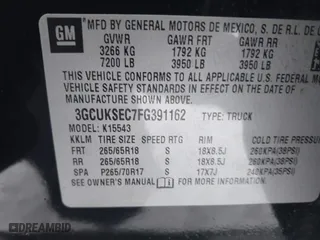 2015 Chevrolet Silverado 1500 LTZ with VIN 3GCUKSEC7FG391162, listed as a IAAI auction lot 41286250 with 103,847 mi miles. Bid and sale history available at carsss.com. Image 9.