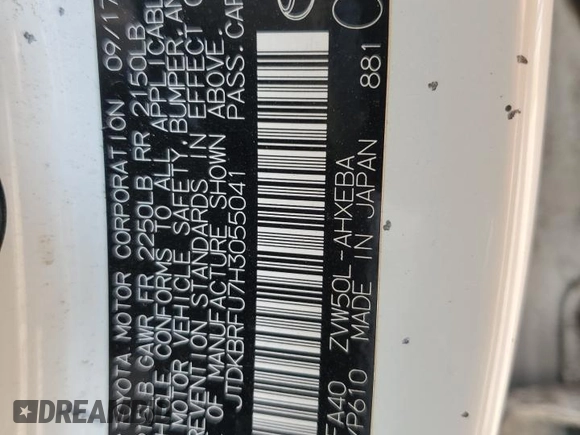 2017 Toyota Prius Two with VIN JTDKBRFU7H3055041, listed as a Copart auction lot 60864105 with 113,762 mi miles and Salvage title. Bid and sale history available at DreamBid. Image 13.