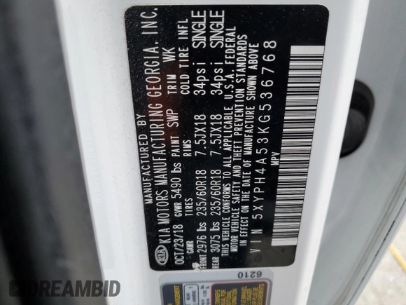 2019 Kia Sorento EX with VIN 5XYPH4A53KG536768, listed as a Copart auction lot 88137165 with 99,324 mi miles and Salvage Title. Bid and sale history available at DreamBid. Image 13.