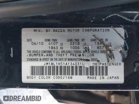 2010 Mazda 3 S Sport with VIN JM1BL1H51A1340310, listed as a IAAI auction lot 38513431 with 131,278 mi miles and . Bid and sale history available at DreamBid. Image 9.