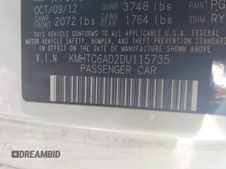 2013 Hyundai Veloster w/Gray Int with VIN KMHTC6AD2DU115735, listed as a IAAI auction lot 39404347 with 166,840 mi miles and . Bid and sale history available at DreamBid. Image 9.