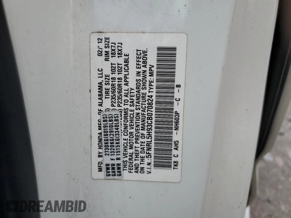 2012 Honda Odyssey Touring z VIN 5FNRL5H93CB070824, wystawiony jako Copart lot #49213465 z przebiegiem 287 745 mil mil oraz Szkoda całkowita • Salvage title. Historia ofert i sprzedaży dostępna na DreamBid. Obrazek 13.