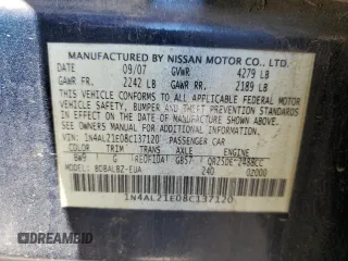 2008 Nissan Altima 2.5 S with VIN 1N4AL21E08C137120, listed as a Copart auction lot 54161805 with 297,972 mi miles and Salvage Title. Bid and sale history available at carsss.com. Image 12.