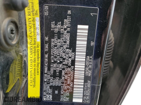 2010 Toyota Tundra 4WD Truck with VIN 5TFUW5F14AX095748, listed as a Copart auction lot 51497965 with 0 mi miles and Salvage Title. Bid and sale history available at carsss.com. Image 12.
