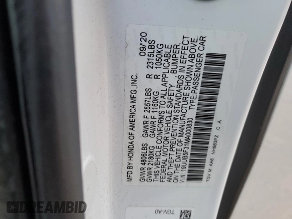 2021 Acura TLX z VIN 19UUB5F31MA000830, wystawiony jako Copart lot #88133395 z przebiegiem 35 690 mil mil oraz Szkoda całkowita • Salvage title. Historia ofert i sprzedaży dostępna na DreamBid. Obrazek 12.