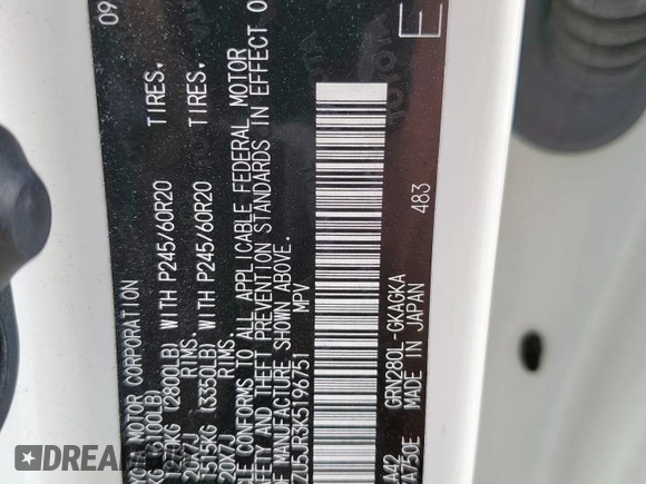 2019 Toyota 4Runner SR5 z VIN JTEZU5JR3K5196751, wystawiony jako Copart lot #57701485 z przebiegiem 54 439 mil mil oraz Szkoda całkowita • Salvage title. Historia ofert i sprzedaży dostępna na DreamBid. Obrazek 13.
