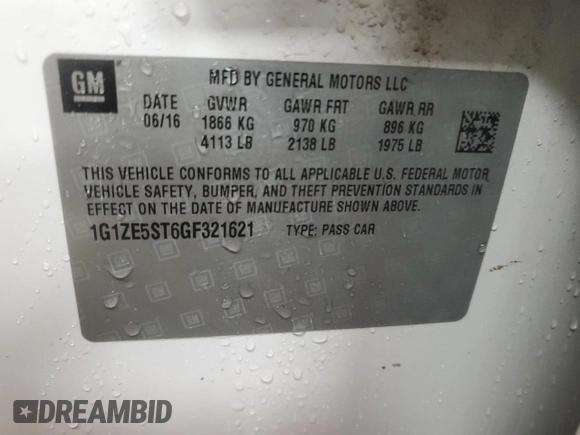 2016 Chevrolet Malibu LT with VIN 1G1ZE5ST6GF321621, listed as a Copart auction lot 53063985 with 89,690 mi miles and Clean Title. Bid and sale history available at DreamBid. Image 13.