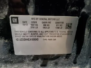 2012 Chevrolet Sonic LT with VIN 1G1JC5SH4C4189043, listed as a Copart auction lot 64846625 with Not provided miles and Salvage title. Bid and sale history available at DreamBid. Image 12.