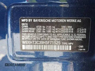 2017 BMW X1 xDrive28i with VIN WBXHT3C39H5F71525, listed as a IAAI auction lot 42050272 with 118,875 mi miles. Bid and sale history available at carsss.com. Image 9.
