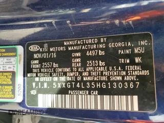 2017 Kia Optima LX with VIN 5XXGT4L35HG130367, listed as a Copart auction lot 72572114 with Not Provided miles and Clean Title. Bid and sale history available at carsss.com. Image 12.