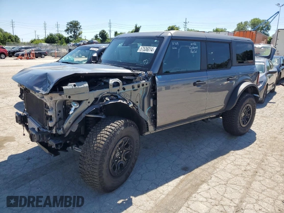 2023 Ford Bronco with VIN 1FMEE5DP6PLB66975, listed as a Copart auction lot 57536014 with 11,883 mi miles and Salvage Title. Bid and sale history available at DreamBid. Image 1.