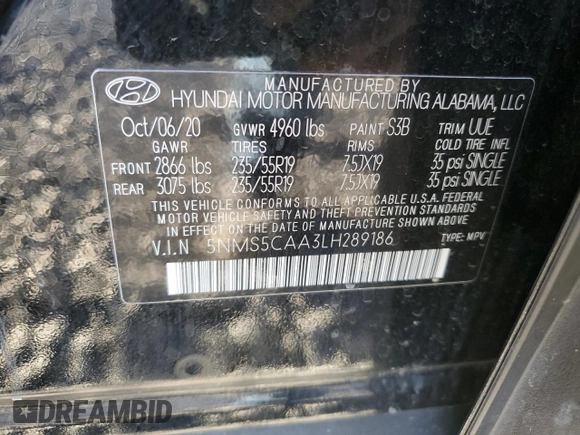 2020 Hyundai Santa Fe Limited with VIN 5NMS5CAA3LH289186, listed as a Copart auction lot 79930204 with 34,403 mi miles and Salvage Title. Bid and sale history available at carsss.com. Image 12.