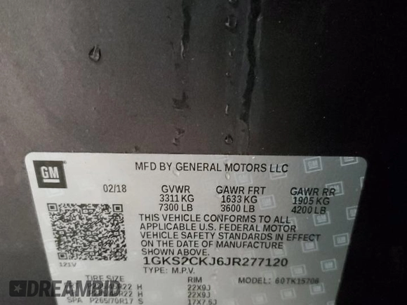 2018 GMC Yukon Denali with VIN 1GKS2CKJ6JR277120, listed as a Copart auction lot 47556525 with 184,424 mi miles and Clean Title. Bid and sale history available at carsss.com. Image 13.