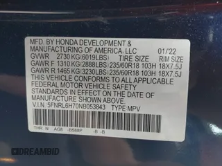 2022 Honda Odyssey EX-L with VIN 5FNRL6H70NB053843, listed as a IAAI auction lot 40210685 with 21,571 mi miles and . Bid and sale history available at DreamBid. Image 9.