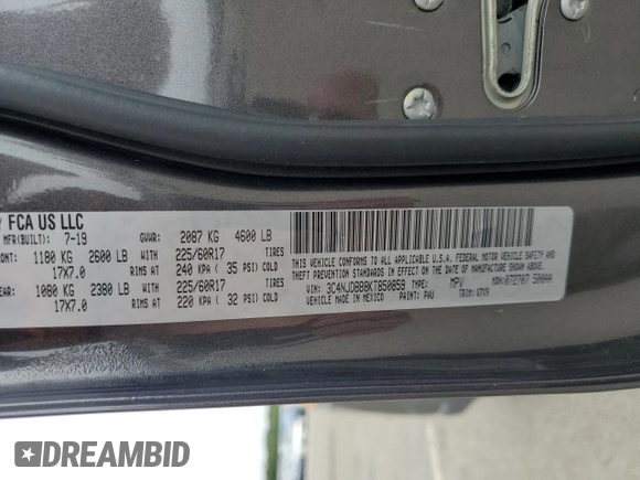 2019 Jeep Compass Latitude z VIN 3C4NJDBB8KT850859, wystawiony jako Copart lot #62680455 z przebiegiem 34 626 mil mil oraz Szkoda całkowita • Salvage title. Historia ofert i sprzedaży dostępna na DreamBid. Obrazek 13.