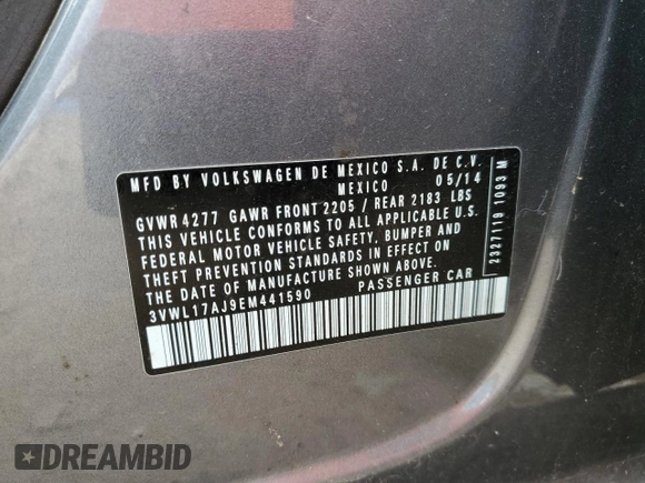 2014 Volkswagen Jetta SEL z VIN 3VWL17AJ9EM441590, wystawiony jako Copart lot #50995785 z przebiegiem Nie podano mil oraz Szkoda całkowita • Salvage title. Historia ofert i sprzedaży dostępna na DreamBid. Obrazek 13.