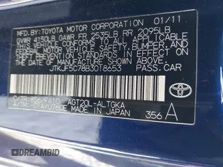 2011 Scion tC z VIN JTKJF5C78B3018653, wystawiony jako IAAI lot #41588371 z przebiegiem 143 038 mil mil oraz . Historia ofert i sprzedaży dostępna na DreamBid. Obrazek 9.