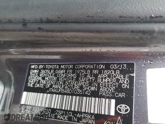 2013 Scion xD with VIN JTKKUPB48D1035142, listed as a Copart auction lot 48561755 with 190,564 mi miles and Salvage Title. Bid and sale history available at carsss.com. Image 14.