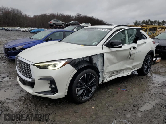 2023 Infiniti QX55 Luxe z VIN 3PCAJ5JR1PF106870, wystawiony jako Copart lot #82974974 z przebiegiem 24 001 mil mil oraz Szkoda całkowita • Salvage title. Historia ofert i sprzedaży dostępna na DreamBid. Obrazek 1.