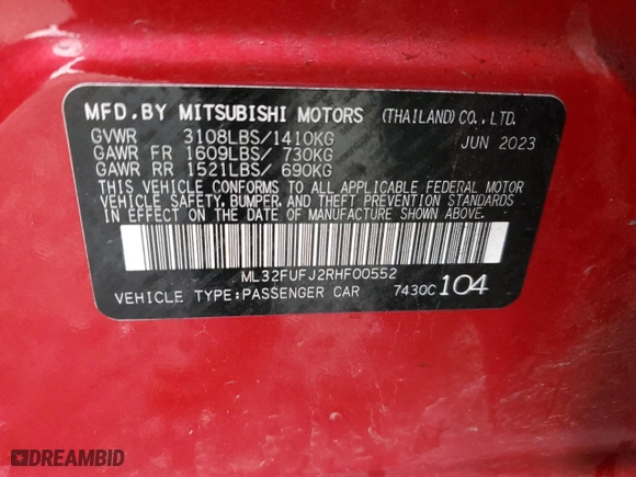 2024 Mitsubishi Mirage G4 ES with VIN ML32FUFJ2RHF00552, listed as a Copart auction lot 49524525 with 18,483 mi miles and Salvage Title. Bid and sale history available at carsss.com. Image 12.