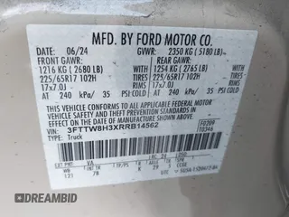 2024 Ford Maverick XLT with VIN 3FTTW8H3XRRB14562, listed as a IAAI auction lot 41235279 with 5,613 mi miles and . Bid and sale history available at DreamBid. Image 9.