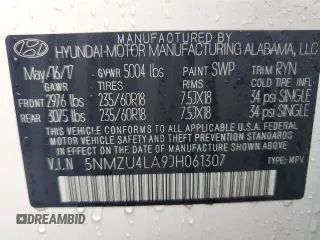 2018 Hyundai Santa Fe 2.0T с VIN 5NMZU4LA9JH061307, выставлен на аукционе Copart как лот 85495764 с пробегом 91 011 миль миль и Списание • Salvage title. История ставок и продаж доступна на DreamBid. Изображение 13.