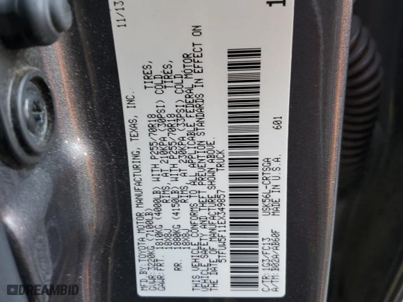 2014 Toyota Tundra 4WD Truck SR with VIN 5TFUW5F11EX349857, listed as a Copart auction lot 72894994 with NaN miles and Salvage Title. Bid and sale history available at carsss.com. Image 12.