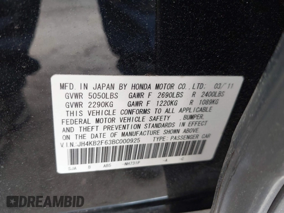 2011 Acura RL Technology with VIN JH4KB2F63BC000925, listed as a IAAI auction lot 42082074 with 117,491 mi miles and . Bid and sale history available at DreamBid. Image 9.