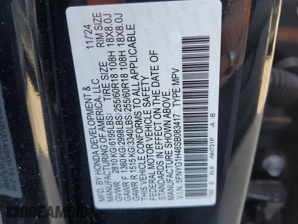 2025 Honda Pilot EX-L z VIN 5FNYG1H46SB083417, wystawiony jako Copart lot #48139585 z przebiegiem 1 664 mil mil oraz Szkoda całkowita • Salvage title. Historia ofert i sprzedaży dostępna na DreamBid. Obrazek 13.
