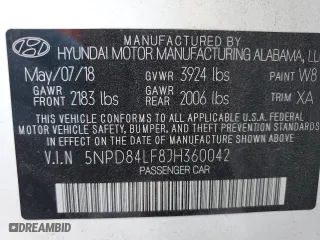 2018 Hyundai Elantra SEL with VIN 5NPD84LF8JH360042, listed as a Copart auction lot 52546685 with 42,862 mi miles and Salvage Title. Bid and sale history available at carsss.com. Image 12.
